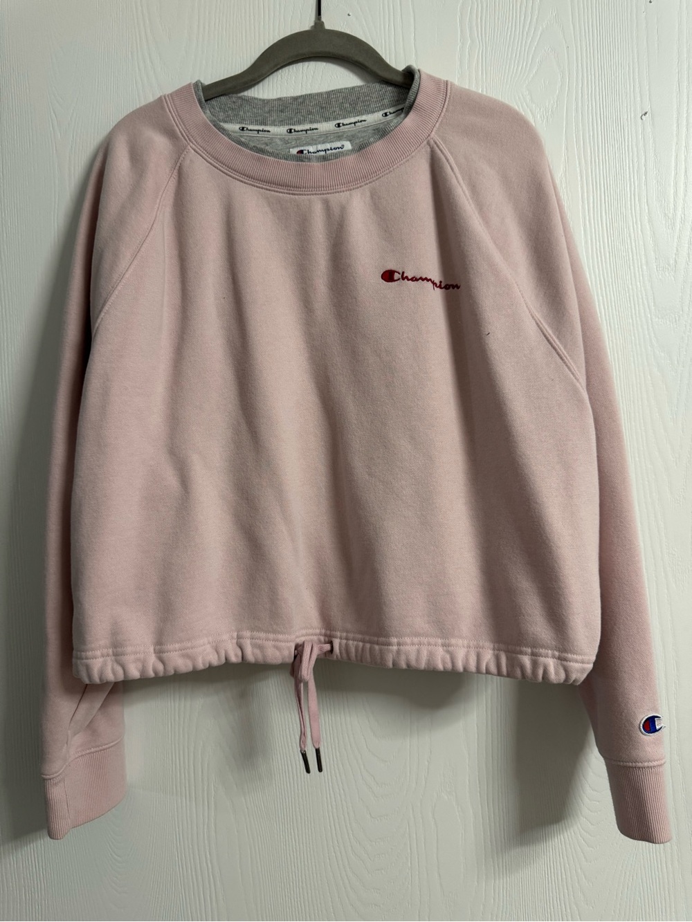 Champion Light Pink Drawstring Hem Cropped Sweatshirt